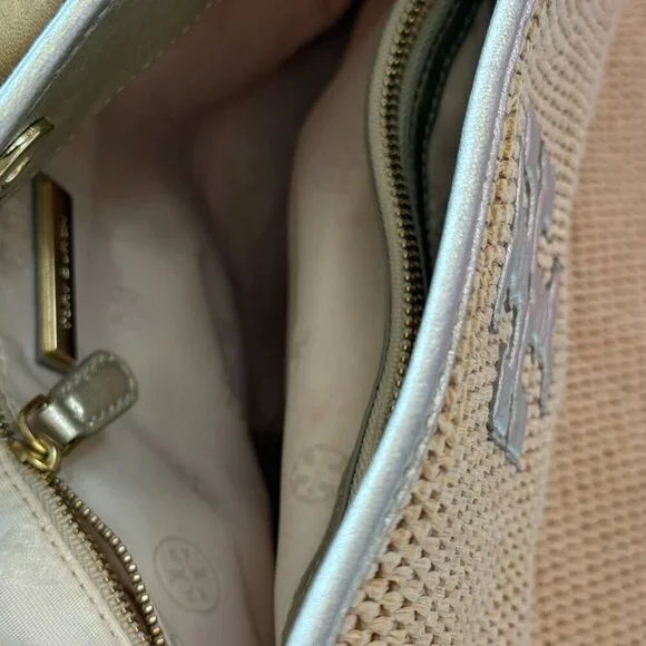 Tory Burch Woven Shoulder Bag Purse Tote Gold Accents Tassels Natural - Picture 11 of 14